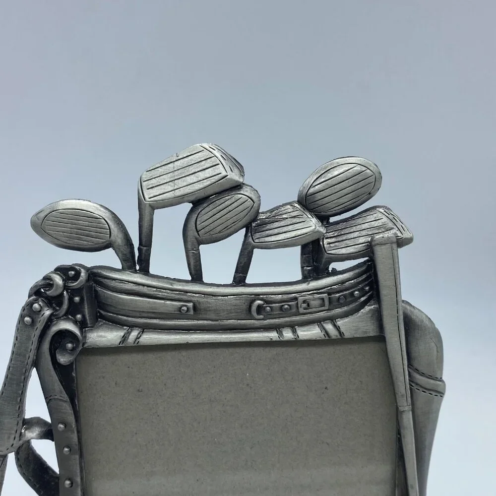 Golf-Themed Pewter Picture Frame Vintage Golf‎ Clubs Bag Design 3.5